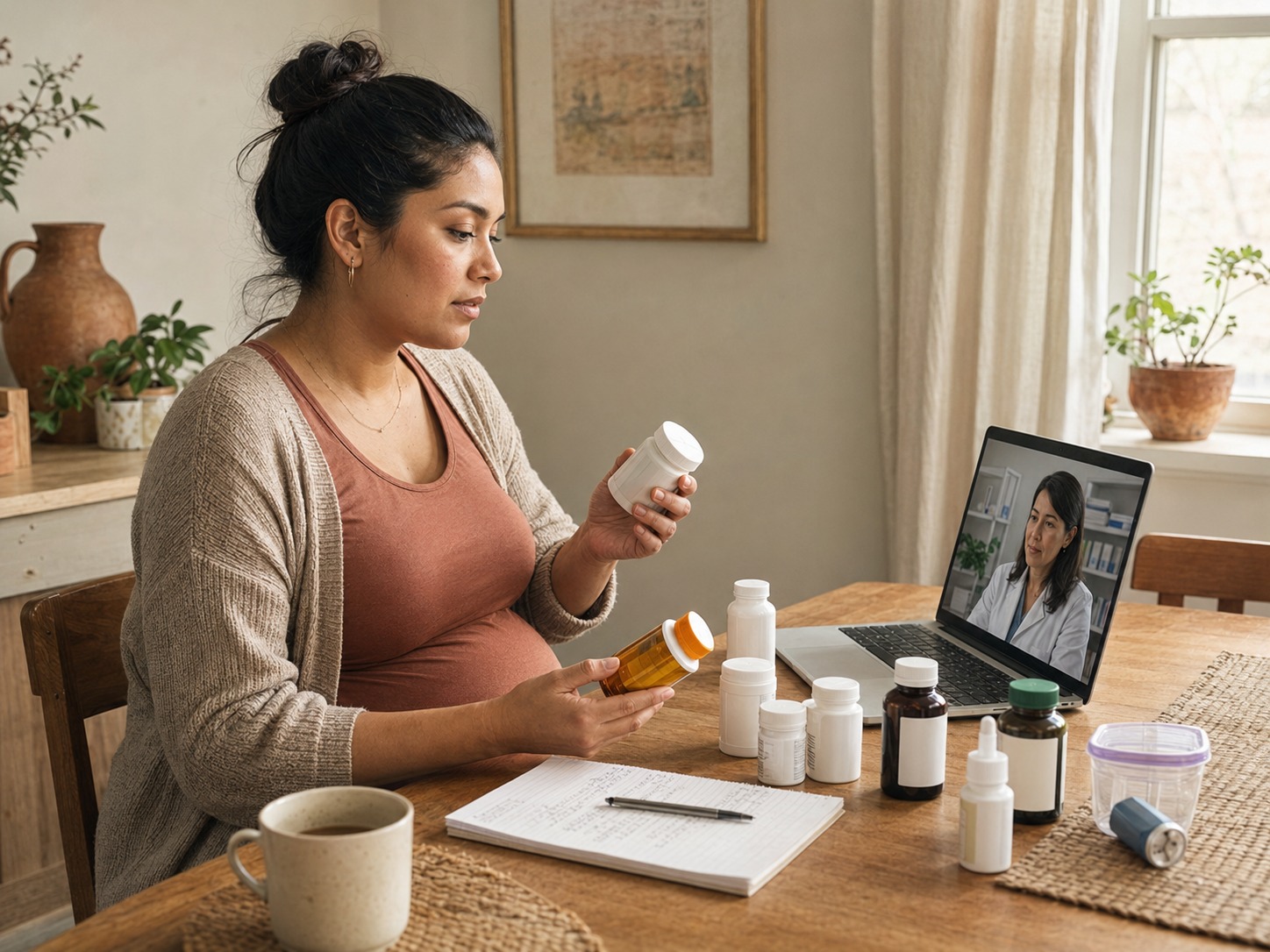 Pregnant patient discussing a written list with a clinician
